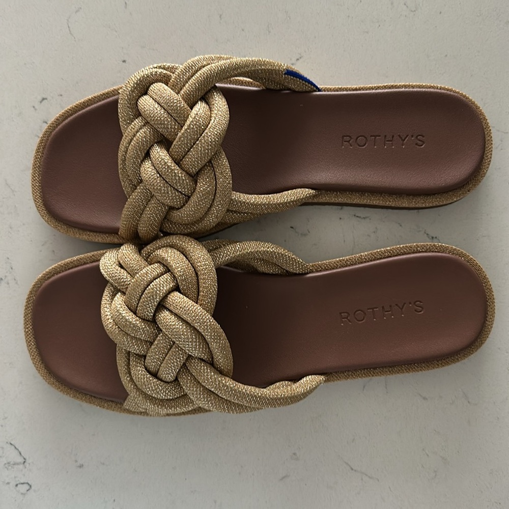 Rothy's Gold Braided Women's Summer Sandals NEW sz 9
